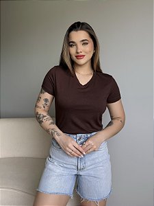 T-SHIRT GOLA V VISCOLYCRA - MARROM EXPRESSO