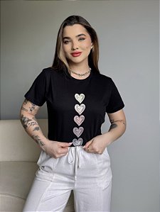 T-SHIRT CORAÇÃO METALIZADO - PRETO