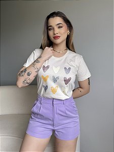 T-SHIRT CORAÇÕES ASTROS - BEGE NATURAL