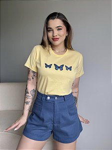 T-SHIRT TRIO BORBOLETAS - AMARELO BEBE
