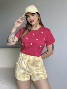 T-SHIRT MARGARIDAS (BORDADA) - ROSA PINK