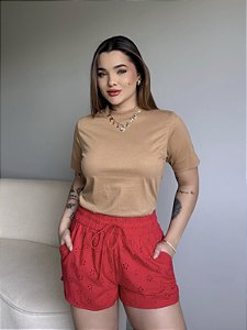 T-SHIRT GOLA ALTA LISA - MARROM SUED