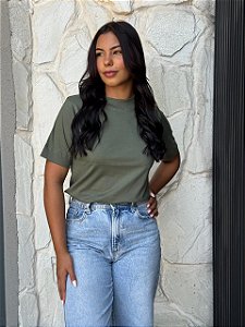 T-SHIRT GOLA ALTA LISA - VERDE CAMUFLAGE