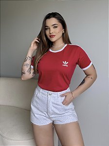 T-SHIRT ADIDAS LISTRAS COM PUNHO - VERMELHO