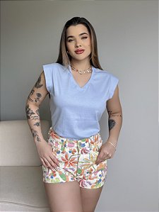 T-SHIRT MUSCLE TEE GOLA V - AZUL CÉU