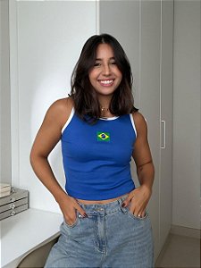 CROPPED RIBANA BICOLOR BRASIL - AZUL BIC