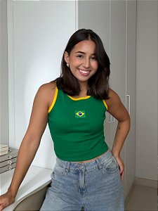 CROPPED RIBANA BICOLOR BRASIL - VERDE BANDEIRA