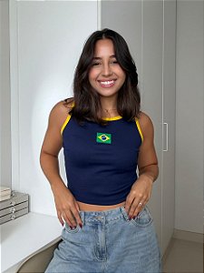 CROPPED RIBANA BICOLOR BRASIL - AZUL MARINHO