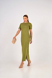 VESTIDO MAITÊ LISO DE ALGODÃO COM BOLSO - VERDE ORGÂNICO