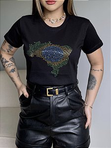 T-SHIRT DTF BRASIL MAPA - PRETO