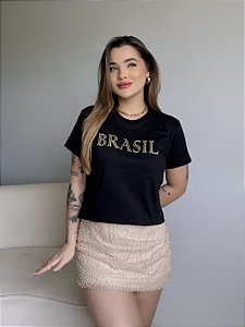 T-SHIRT BRASIL ALTO RELEVO C/FOIL - PRETO