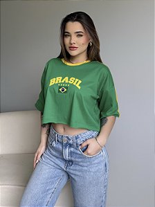 CROPPED OVERSIZED BRASIL LISTRAS - VERDE BANDEIRA