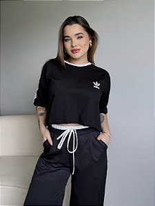 CROPPED OVERSIZED ADIDAS LISTRAS - PRETO