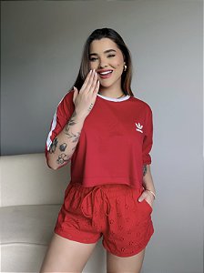 CROPPED OVERSIZED ADIDAS LISTRAS - VERMELHO