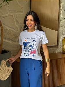 T-SHIRT DTF SANTORINI, GREECE - BRANCO