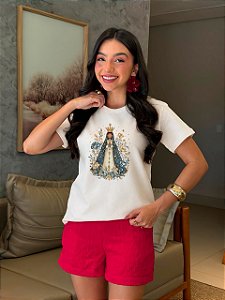 T-SHIRT DTF NOSSA SENHORA APARECIDA FLORES - OFF WHITE