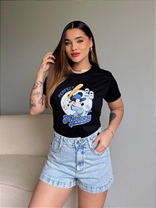 T-SHIRT DTF MICKEY BASEBALL - PRETO