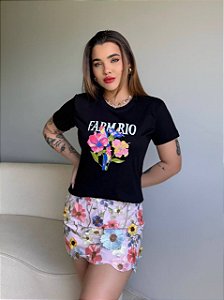 T-SHIRT DTF FARM RIO FLORES - PRETO