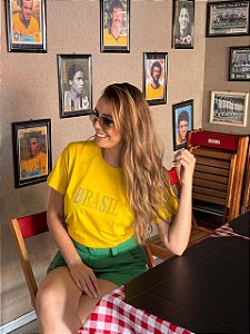 T-SHIRT DTF BRASIL STRASS COLORS - AMARELO