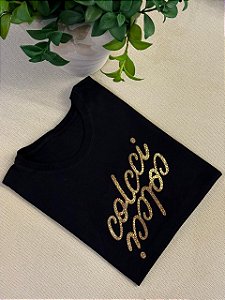 T-SHIRT COLCCI C/FOIL DOURADO - PRETO
