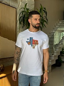 CAMISETA MASCULINA DTF TEXAS MAPA - BRANCO