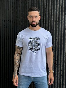 CAMISETA MASCULINA DTF  A CRUZ SAGRADA - BRANCO