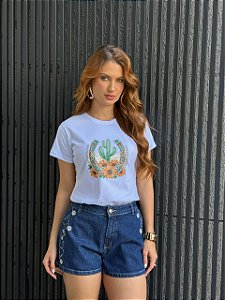 T-SHIRT DTF CACTOS E GIRASSOIS - BRANCO