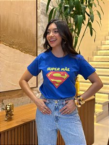 T-SHIRT DTF SUPER MÃE - AZUL BIC