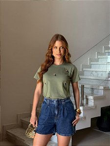 T-SHIRT TUCANOS (BORDADA) - FOLHA SECA