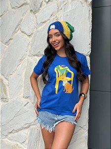 T-SHIRT DTF CARAMELO BRASIL - AZUL BIC