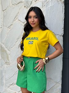 T-SHIRT DTF BRASIL 5 ESTRELAS VERDE - AMARELO