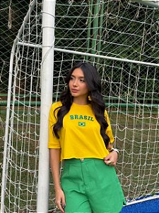 CROPPED OVERSIZED DTF BRASIL 5 ESTRELAS PRATA - AMARELO