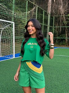 CROPPED OVERSIZED DTF BRASIL 5 ESTRELAS DOURADO - VERDE BANDEIRA