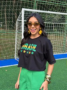 CROPPED OVERSIZED DTF BRASIL PAETÊ - PRETO