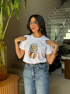 T-SHIRT DTF ONÇA CORAGEM - BRANCO