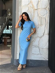 VESTIDO MAITÊ LISO DE ALGODÃO COM BOLSO - AZUL JEANS