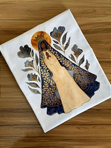 T-SHIRT DTF SANTA SENHORA AQUARELA AZUL - BRANCO