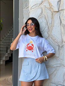 CROPPED OVERSIZED DTF LA DOLCE VITA - BRANCO