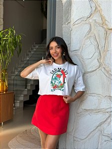 CROPPED OVERSIZED DTF FARM RIO LATINO AMERICA - OFF WHITE