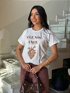 T-SHIRT DTF ELE NOS AMOU, 1 JOÃO  - OFF WHITE