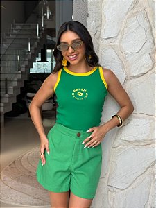 REGATA CANELADA COLCCI BRASIL COM MUITO AMOR - VERDE BANDEIRA
