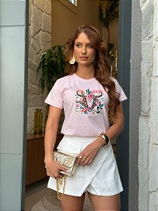T-SHIRT DTF LONGHORN FLORAL - ROSA ROMANTIC