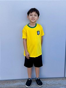 T-SHIRT INFANTIL DRY FIT BRASIL (BORDADO) - AMARELO