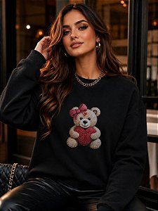 MOLETOM DTF URSO CROCHÊ - PRETO