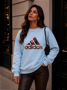 MOLETOM DTF ADIDAS FLORES - AZUL BEBÊ