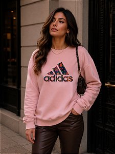 MOLETOM DTF ADIDAS FLORES - ROSA BEBÊ