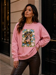 MOLETOM DTF CACHORRO FLORES - ROSA BEBÊ