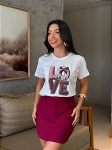 T-SHIRT DTF LOVE CROCHÊ - OFF WHITE