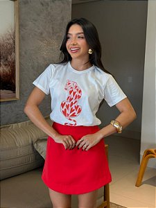 T-SHIRT DTF ONÇA CORAÇÕES - OFF WHITE