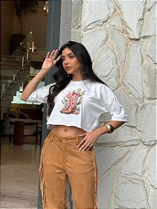 CROPPED OVERSIZED DTF BOTA ROSA E FLORES - OFF WHITE